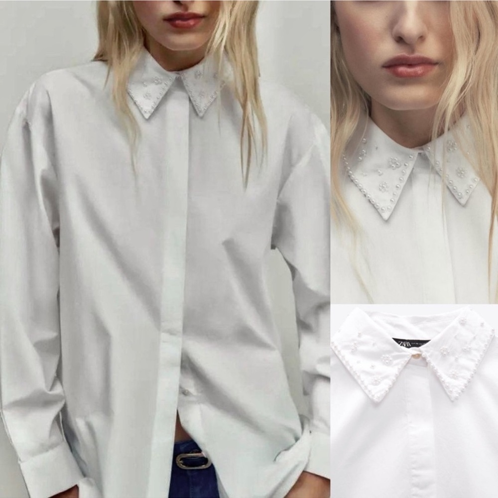 Zara Button Down with Pearl Embellishment